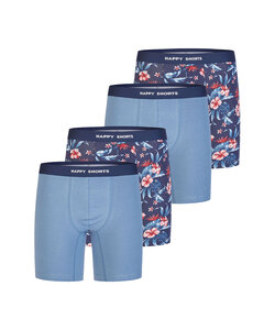 Happy Shorts Men's Long-Sleeve Boxer Briefs 4-Pack Hawaii Floral/Blue