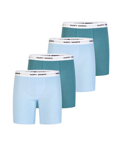 Happy Shorts Heren Boxershorts Met Lange Pijpen Boxer Briefs 4-Pack Lichtblauw/Groen