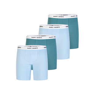 Happy Shorts Heren Boxershorts Met Lange Pijpen Boxer Briefs 4-Pack Lichtblauw/Groen