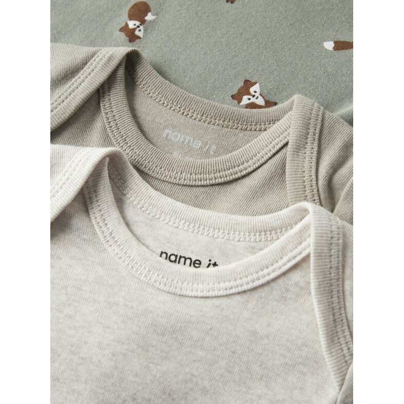 Name It Name It Jongens Kinder Bodysuit NBMBODY 3-Pack Effen Grijs/Beige/Groen Vosprint