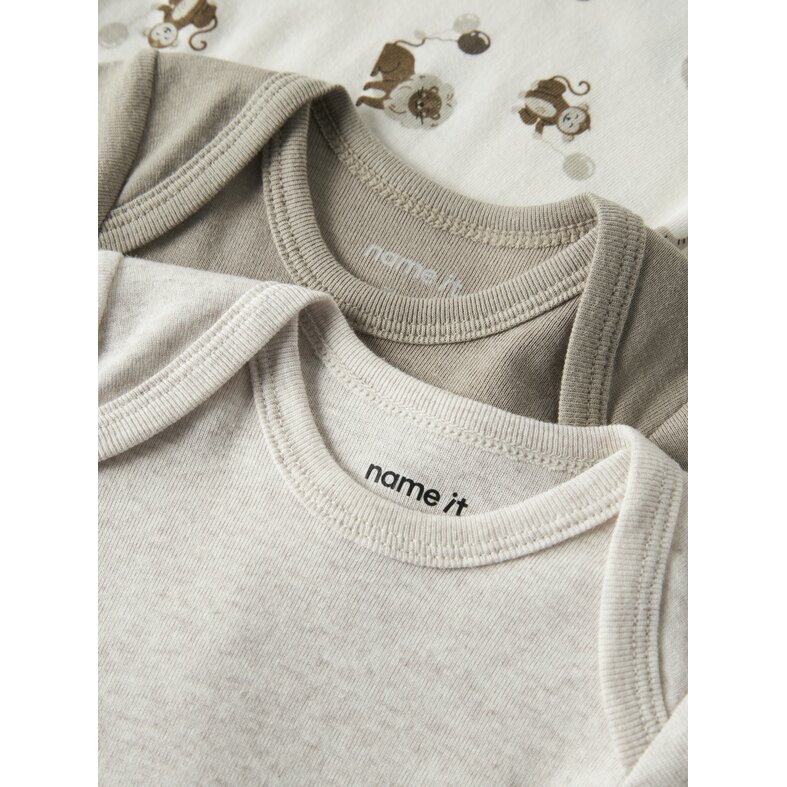 Name It Name It Unisex Kids Bodysuit NBNBODY 3-Pack Beige/White Animal Print