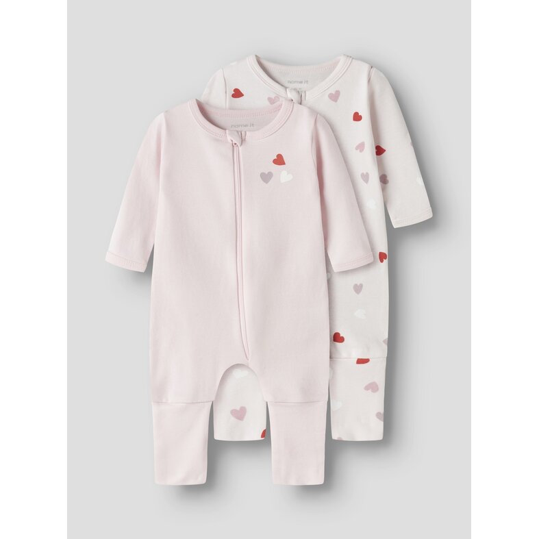 Name It Name It Girls Kids Bodysuit NBFNIGHTSUIT 2-Pack Hearts Pink