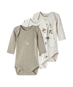 Name It Unisex Kinder Bodysuit NBNBODY 3-Pack Beige/Wit Dierenprint