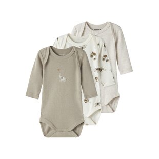 Name It Unisex Kids Bodysuit NBNBODY 3-Pack Beige/White Animal Print