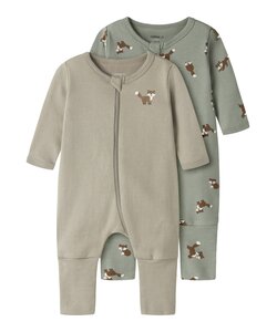Name It Boys' Bodysuit NBMNIGHTSUIT 2-Pack Beige/Green Fox Print
