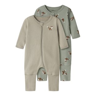 Name It Jongens Kinder Bodysuit NBMNIGHTSUIT 2-Pack Beige/Groen Vosprint