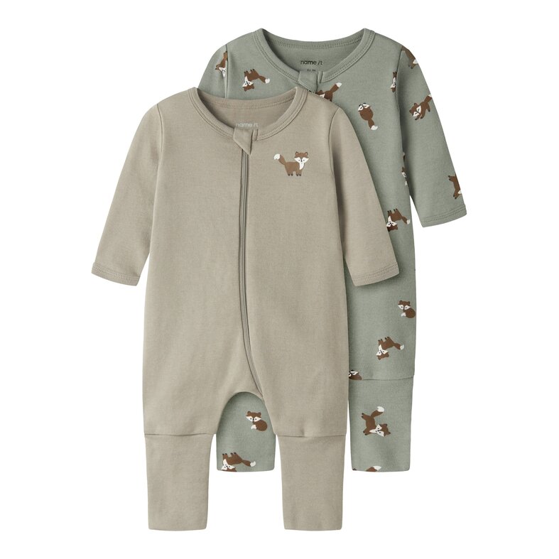 Name It Name It Jongens Kinder Bodysuit NBMNIGHTSUIT 2-Pack Beige/Groen Vosprint