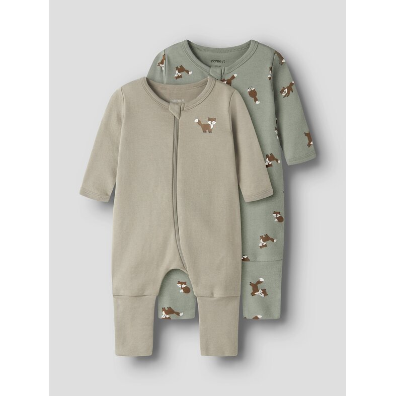 Name It Name It Jongens Kinder Bodysuit NBMNIGHTSUIT 2-Pack Beige/Groen Vosprint