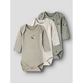Name It Name It Jongens Kinder Bodysuit NBMBODY 3-Pack Effen Grijs/Beige/Groen Vosprint