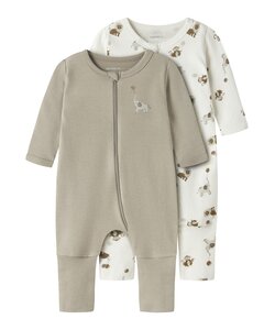 Name It Unisex Kinder Bodysuit NBNNIGHTSUIT 2-Pack Beige Dierenprint