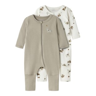 Name It Unisex Children's Bodysuit NBNNIGHTSUIT 2-Pack Beige Animal Print