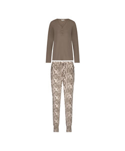 Ten Cate Ladies Pyjama Set Long Sleeve Brown Animal Print