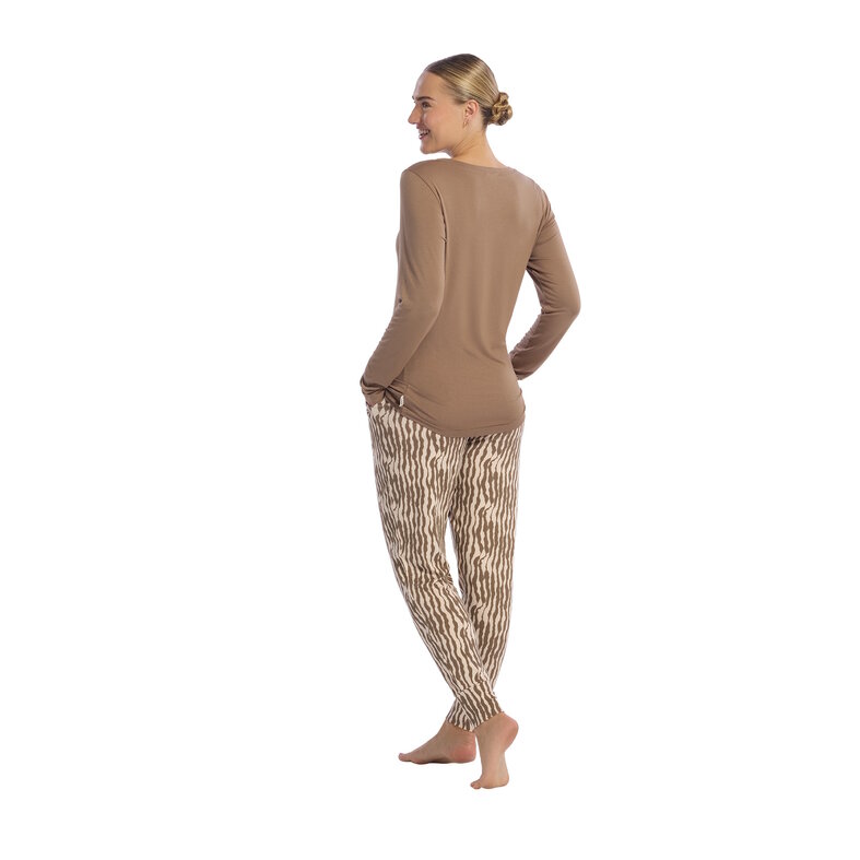 Ten Cate Ten Cate Dames Pyjama Set Lange Mouw Bruin Dierenprint