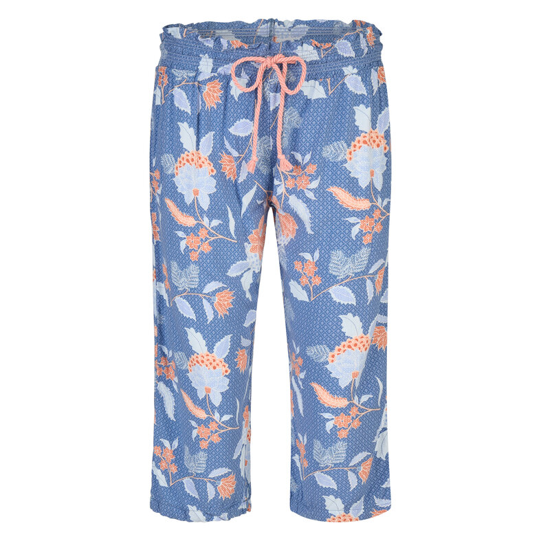 By Louise By Louise Ladies Capri Pyjama Set Three Quarter Orange/Blue Floral