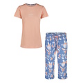 By Louise By Louise Ladies Capri Pyjama Set Three Quarter Orange/Blue Floral