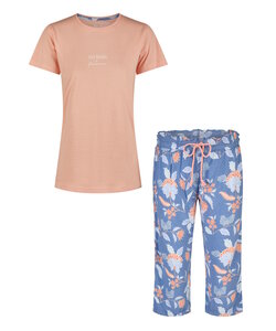 By Louise Ladies Capri Pyjama Set Three Quarter Orange/Blue Floral