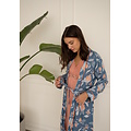 By Louise By Louise Ladies Kimono Morning Gown Bamboo Viscose Blue/Orange Floral