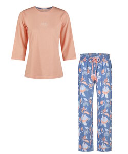 By Louise Ladies Pyjama Set Long Orange/Blue Floral