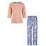 By Louise By Louise Dames Pyjama Set Lang Oranje/Blauw Gebloemd