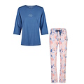 By Louise By Louise Dames Pyjama Set Lang Blauw/Roze Gebloemd