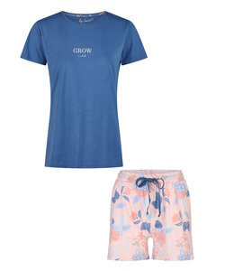 By Louise Ladies Short Pajama Set Shortama Blue/Pink Floral