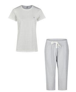 By Louise Dames Capri Pyjama Driekwart Wit/Blauw Gestreept