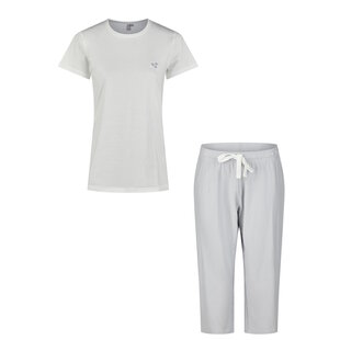 By Louise Ladies Capri Pyjamas Three Quarter White/Blue Striped