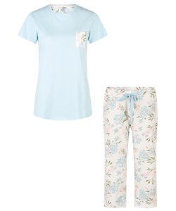 By Louise Ladies Capri Pyjama Set Three Quarter Blue/White Floral