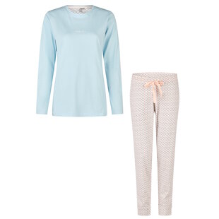 By Louise Dames Pyjama Set Lang Blauw/Wit Print