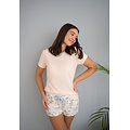 By Louise By Louise Dames Korte Pyjama Set Shortama Roze/Wit Gebloemd