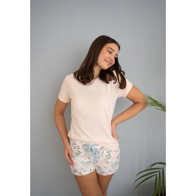 By Louise By Louise Ladies Short Pajama Set Shortama Pink/White Floral