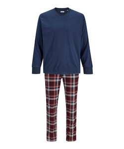 Jack & Jones Heren Lounge Pyjama Set Lang JACMIXED Polyester Geruit Blauw/Rood