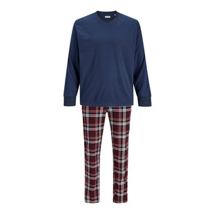 Jack & Jones Heren Lounge Pyjama Set Lang JACMIXED Polyester Geruit Blauw/Rood