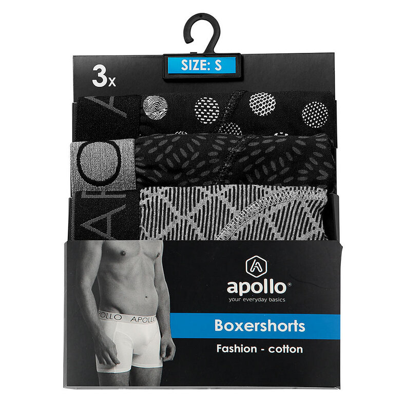 Apollo Apollo Men's Boxer Shorts Print 3-Pack Multi Black
