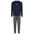 Phil & Co Phil & Co Heren Winter Pyjama Set Lang Donkerblauw/Grijs Gestreept