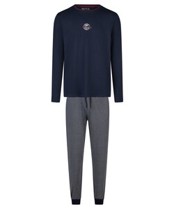 Phil & Co Heren Winter Pyjama Set Lang Donkerblauw/Grijs Gestreept