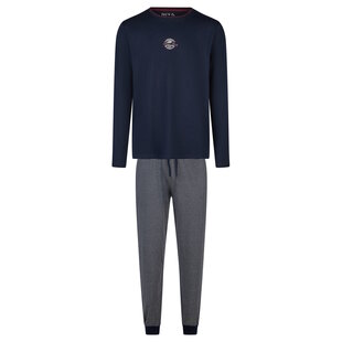 Phil & Co Heren Winter Pyjama Set Lang Donkerblauw/Grijs Gestreept