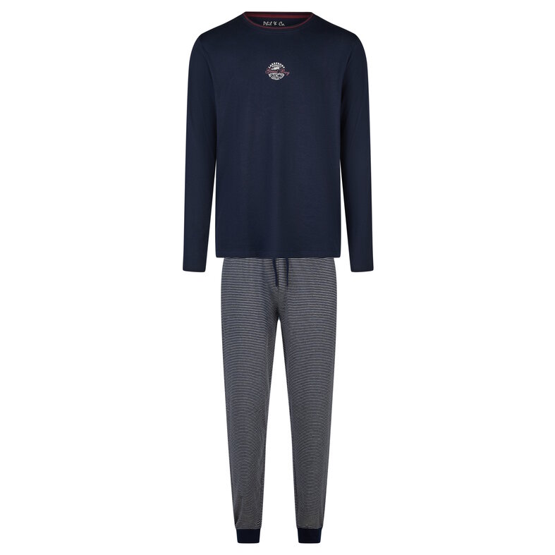 Phil & Co Phil & Co Men's Winter Pajama Set Long Dark Blue/Grey Striped
