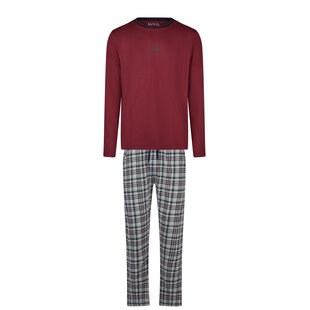 Phil & Co Heren Winter Pyjama Set Lang Rood/Grijs Geruit