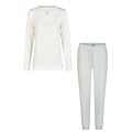 By Louise By Louise Dames Pyjama Set Lang Interlock Wit/Groen Gestreept