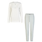 By Louise By Louise Dames Pyjama Set Lang Interlock Wit/Groen Gestreept