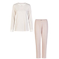By Louise By Louise Dames Pyjama Set Lang Interlock Wit/Roze Gestreept