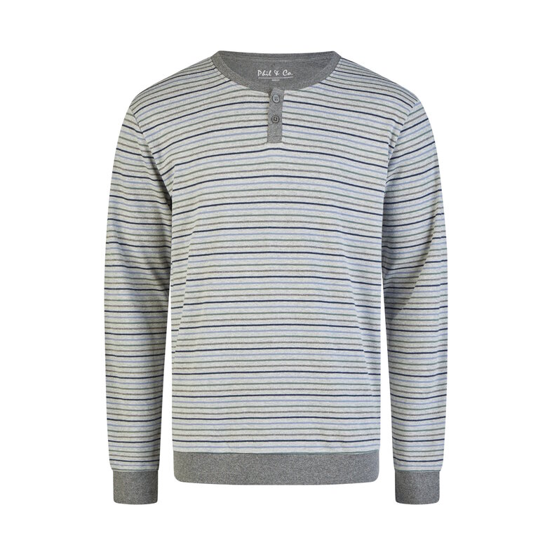 Phil & Co Phil & Co Men's Winter Pajama Set Long Interlock Gray Striped