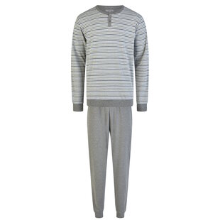 Phil & Co Men's Winter Pajama Set Long Interlock Gray Striped