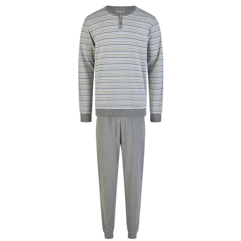 Phil & Co Phil & Co Men's Winter Pajama Set Long Interlock Gray Striped