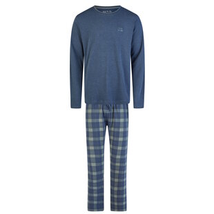 Phil & Co Heren Winter Pyjama Set Lang Interlock Donkerblauw Geruit