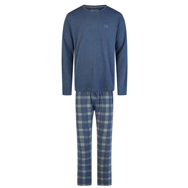 Phil & Co Phil & Co Men's Winter Pajama Set Long Interlock Dark Blue Checkered