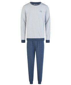 Phil & Co Heren Winter Pyjama Set Lang Interlock Blauw Gestreept
