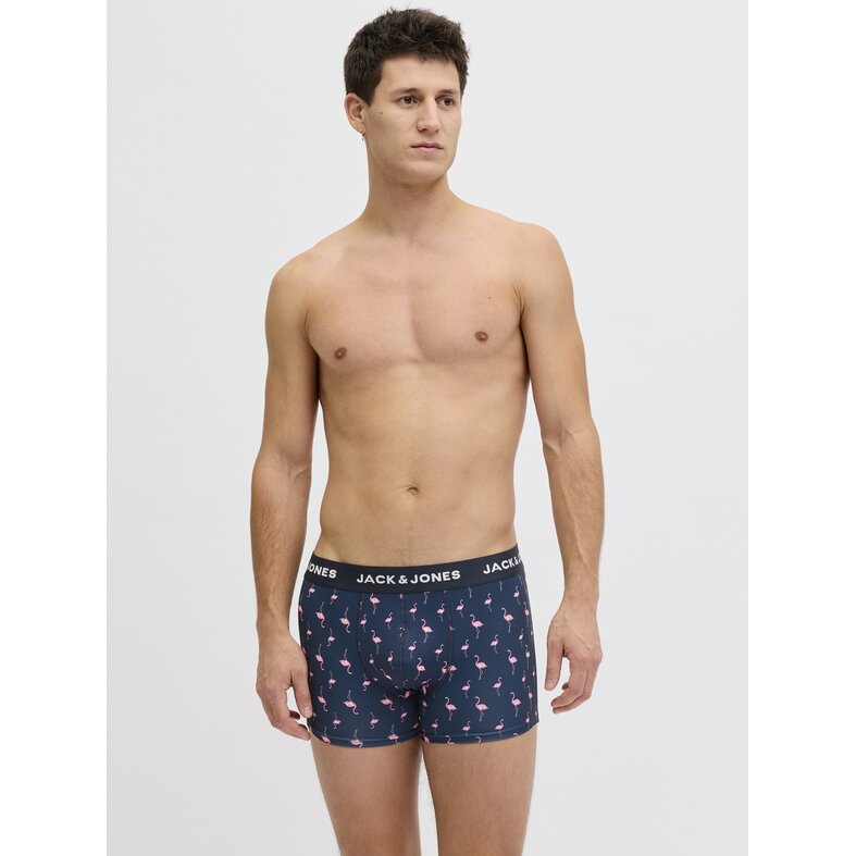 Jack & Jones Jack & Jones Heren Boxershorts Trunks Microfiber JACFLAMINGO Flamingo Print 3-Pack Donkerblauw