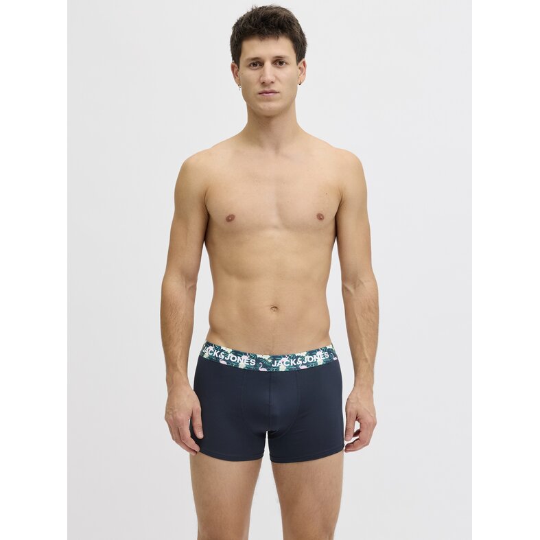 Jack & Jones Jack & Jones Heren Boxershorts Trunks Microfiber JACFLAMINGO Flamingo Print 3-Pack Donkerblauw